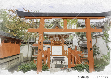 水彩画風　ならまち　御霊神社　若宮社　奈良県奈良市 99567255