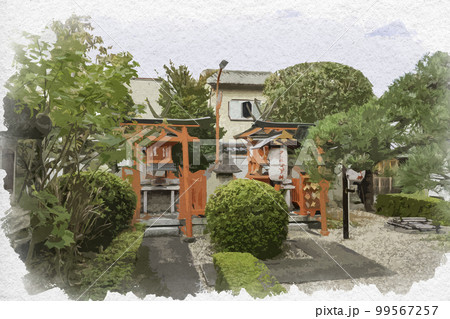 水彩画風 ならまち 御霊神社 出世稲荷神社 祓戸社 奈良県奈良市 水彩画風 ならまち 御霊神社 出世稲荷神社 祓戸社 奈良県奈良市 99567257