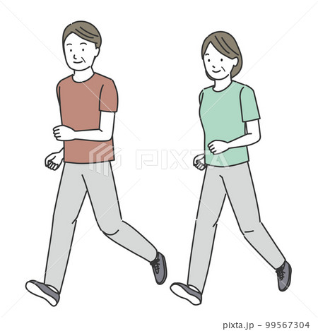 ジョギングをする中高年の男性と女性 99567304