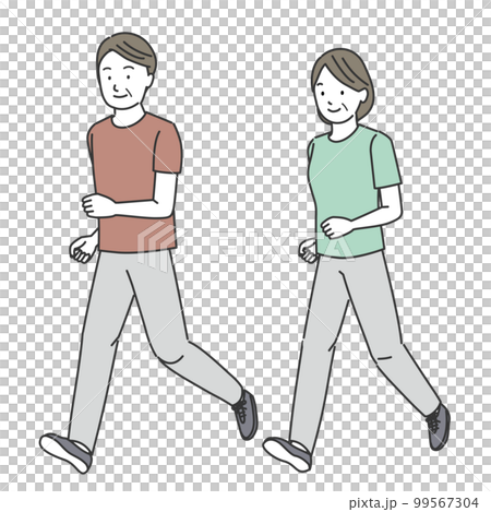 ジョギングをする中高年の男性と女性 99567304