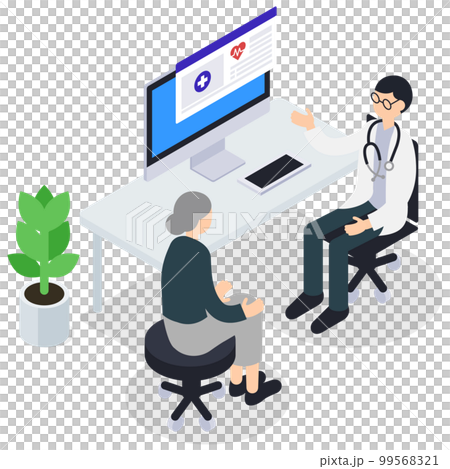 Male doctor examining and senior female patient 99568321