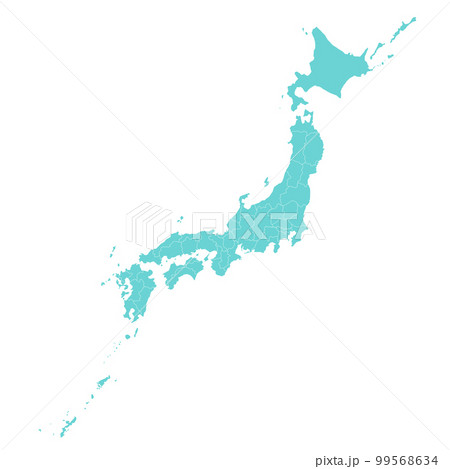 切り離せる日本全図の水色のシルエットイラスト　全体図 99568634