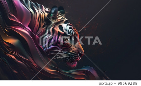 3D Abstract Tiger Wild Animal on Dark Background, Generative AI, Illustration 99569288