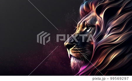 3D Abstract Lion Wild Animal on Dark Background, Generative AI, Illustration 99569297
