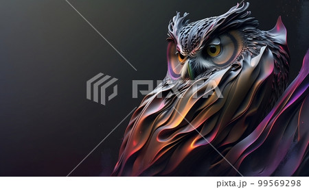 3D Abstract Owl Wild Animal on Dark Background, Generative AI, Illustration 3D Abstract Owl Wild Animal on Dark Background, Generative AI, Illustration 99569298