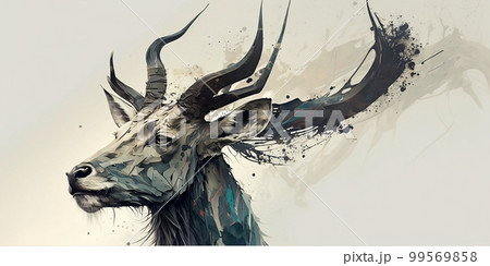 Stunning Generative AI Drawing in Yoji Shinkawa Style of an Antelope, Capturing the Beauty and Grace of this Majestic Wild Animal, Perfect for Design Projects and Decor 99569858