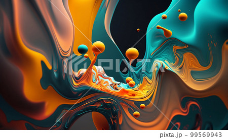 Abstract Colorful Liquid Fluid Background, Generative AI, Illustration, A Multicolored Abstract of Liquid Flow Art, An Energetic and Vivid Abstract Liquid Splash Background, Fluid Symphony 99569943