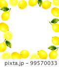 葉っぱ付きのレモンの背景　フルーツの手描き水彩イラスト素材 99570033