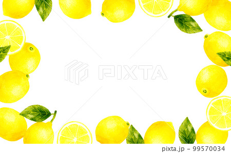 葉っぱ付きのレモンの背景 フルーツの手描き水彩イラスト素材 葉っぱ付きのレモンの背景 フルーツの手描き水彩イラスト素材 99570034