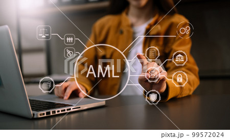AML Anti Money Laundering Financial Bank Business Concept. judge in a courtroom using laptop and tablet with AML anti money laundering icon on virtual screen. AML Anti Money Laundering Financial Bank Business Concept. judge in a courtroom using laptop and tablet with AML anti money laundering icon on virtual screen. 99572024