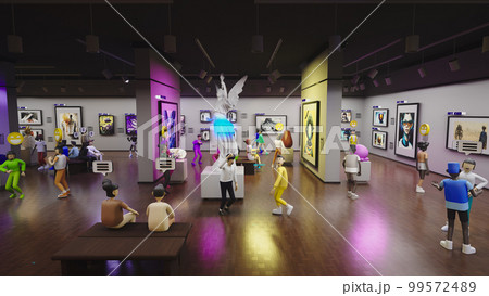 3D Render of exhibition of NFT pictures in meta universe 3D Render of exhibition of NFT pictures in meta universe 99572489