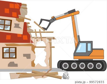 重機で木造住宅の解体工事をしている。 99572655