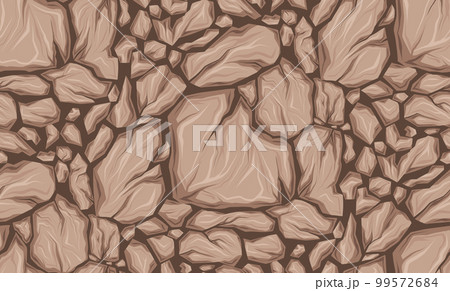Vector seamless pattern with dry clay. Texture with cartoon smashed rocks with cracks on dark background for fabric. Wallpaper with gravel. 99572684