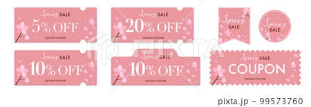 春のセールに使える上品な桜とピンクのクーポンベクターアイコンセット 99573760