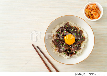 Rice with Soy-Flavoured Pork or Japanese Pork Donburi Rice with Soy-Flavoured Pork or Japanese Pork Donburi 99573880