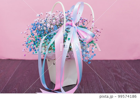 bouquet of bright flowers isolated on black background. Mothers Day or Valentines Day Concept. Vintage home decor dark tones. Condolence card 99574186