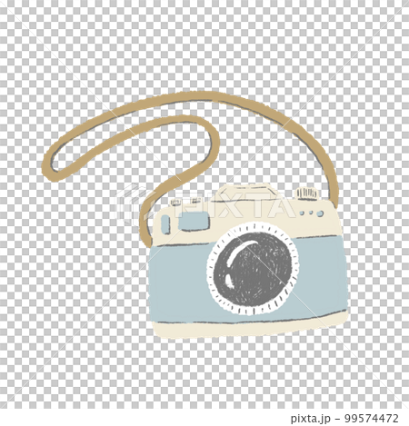 Camera with brown leather strap Fashionable hand-drawn illustration of a digital camera, single-lens reflex camera 99574472