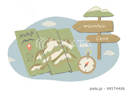 山の地図とコンパス おしゃれな手描きイラスト 山の地図とコンパス おしゃれな手描きイラスト 99574486