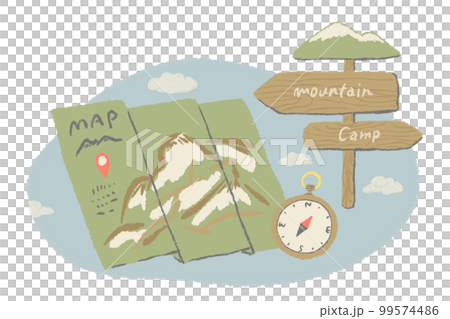 山の地図とコンパス おしゃれな手描きイラスト 山の地図とコンパス おしゃれな手描きイラスト 99574486