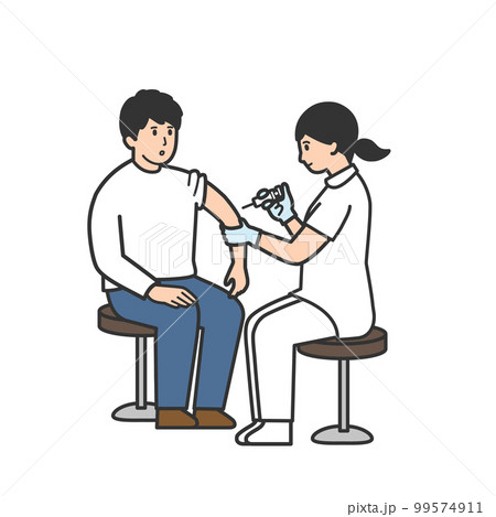 看護師から注射を受ける男性のイラスト 99574911