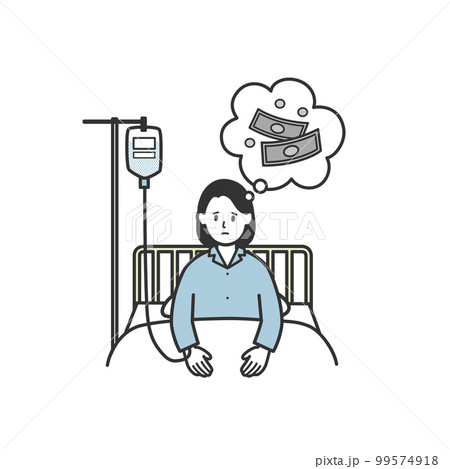 入院費用を心配する女性患者のイラスト 99574918