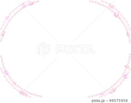 ピンク色の宝石で形作ったフレーム。水彩絵の具で描いたイラスト。 99575958