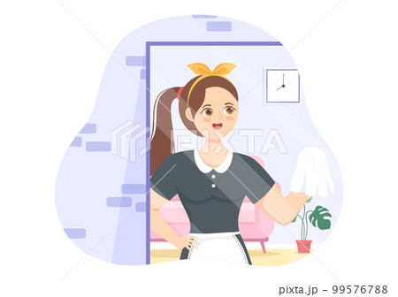 Professional Girl Maid Illustration of Cleaning Service Wearing her Uniform with Apron for Clean a House in Flat Cartoon Hand Drawn Templates Professional Girl Maid Illustration of Cleaning Service Wearing her Uniform with Apron for Clean a House in Flat Cartoon Hand Drawn Templates 99576788