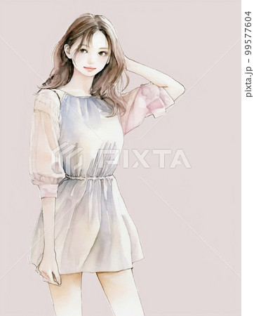 若い女性の水彩画イラスト「AI生成画像」 99577604