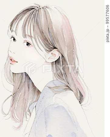 若い女性の水彩画イラスト「AI生成画像」のイラスト素材 [99577606