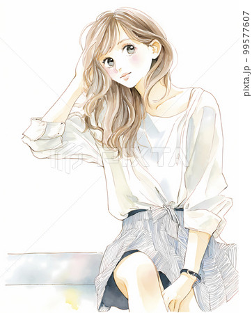 若い女性の水彩画イラスト「AI生成画像」 99577607