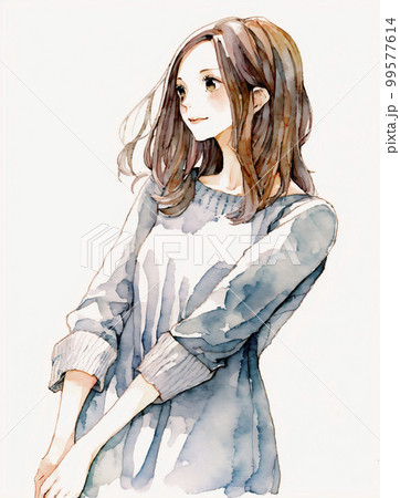 若い女性の水彩画イラスト「AI生成画像」のイラスト素材 [99577614