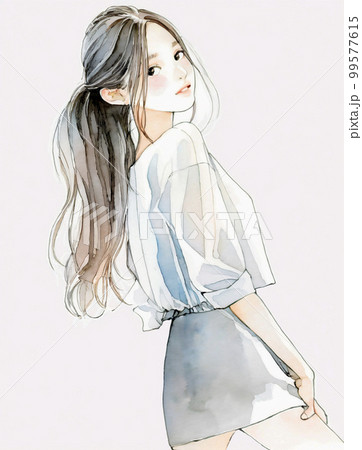 若い女性の水彩画イラスト「AI生成画像」のイラスト素材 [99577615