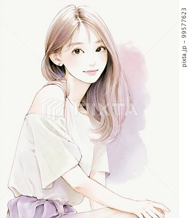 かわいい女性の水彩イラスト「AI生成画像」 99577623