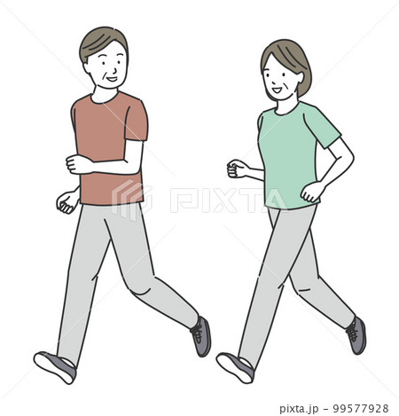 ジョギングをする中高年の男性と女性 99577928