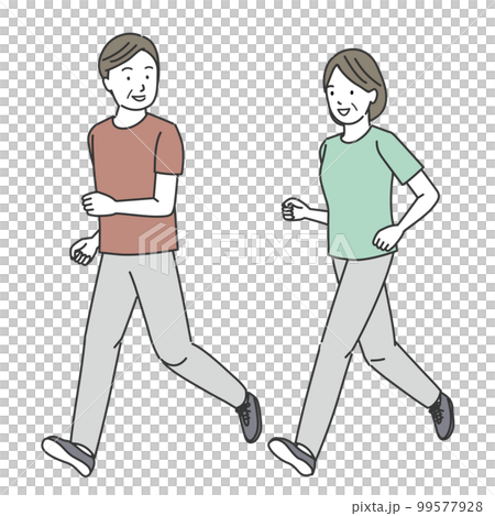 ジョギングをする中高年の男性と女性 99577928