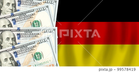 Dollars on flag of Germany, Deustch finance, subsidies, social support, GDP concept Dollars on flag of Germany, Deustch finance, subsidies, social support, GDP concept 99578419