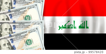 Dollars on flag of Iraq, Iraqi finance, subsidies, social support, GDP concept Dollars on flag of Iraq, Iraqi finance, subsidies, social support, GDP concept 99578420
