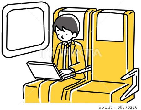 座席に座りノートパソコンで仕事する男性 座席に座りノートパソコンで仕事する男性 99579226