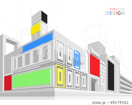 Outline architecture perspective. City drawing. Digital architect line technology. Office house construction. Interior blueprint. Buildings colorful plan. Vector abstract illustration 99579502