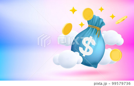 Big sack with money. Life savings concept. 3d vector banner with copy space Big sack with money. Life savings concept. 3d vector banner with copy space 99579736