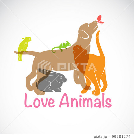 Vector group of pets - Dog, cat, parrot, chameleon, rabbit, butterfly, isolated on white background, Easy editable layered vector illustration. Animals. Vector group of pets - Dog, cat, parrot, chameleon, rabbit, butterfly, isolated on white background, Easy editable layered vector illustration. Animals. 99581274