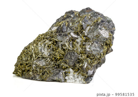 Macro mineral Epidote stone on a white background 99581535