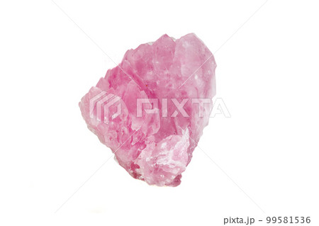 Macro mineral stone Rose quartz on white background 99581536
