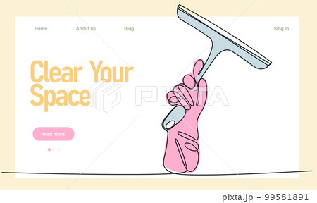 Home cleaning service landing page design concept, illustration of janitors with cleaning tools. Vector illustration 99581891