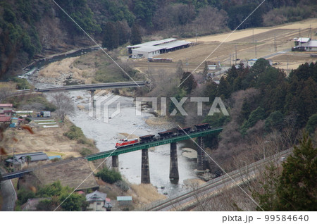 水郡線 下野宮 第7久慈川橋梁俯瞰 DE10工事列車 99584640