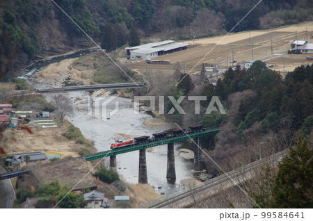 水郡線 下野宮 第7久慈川橋梁俯瞰 DE10工事列車 99584641