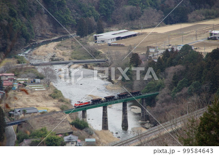 水郡線 下野宮 第7久慈川橋梁俯瞰 DE10工事列車 99584643