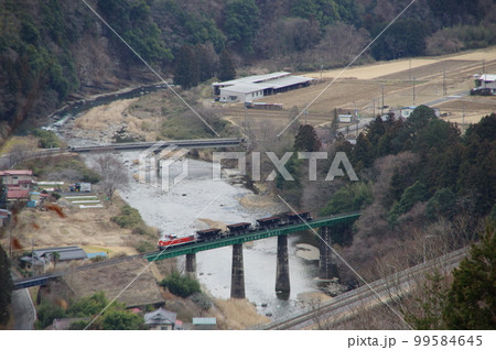 水郡線 下野宮 第7久慈川橋梁俯瞰 DE10工事列車 99584645