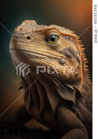 Lizard portrait on dark background. AI Generative 99585349