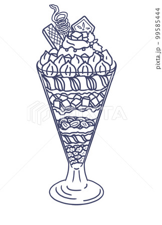 チョコレートパフェのイラスト(線画)  99585444
